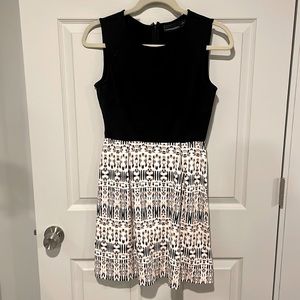 Cynthia Rowley Black Fit & Flare Dress Patterned Skirt Sleeveless Size S